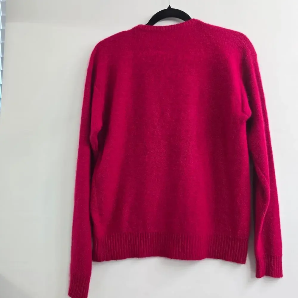 VTG Henley Sweater Red Sz M Silk Rabbit Hair Soft Cozy Y2K Minimalist Preppy